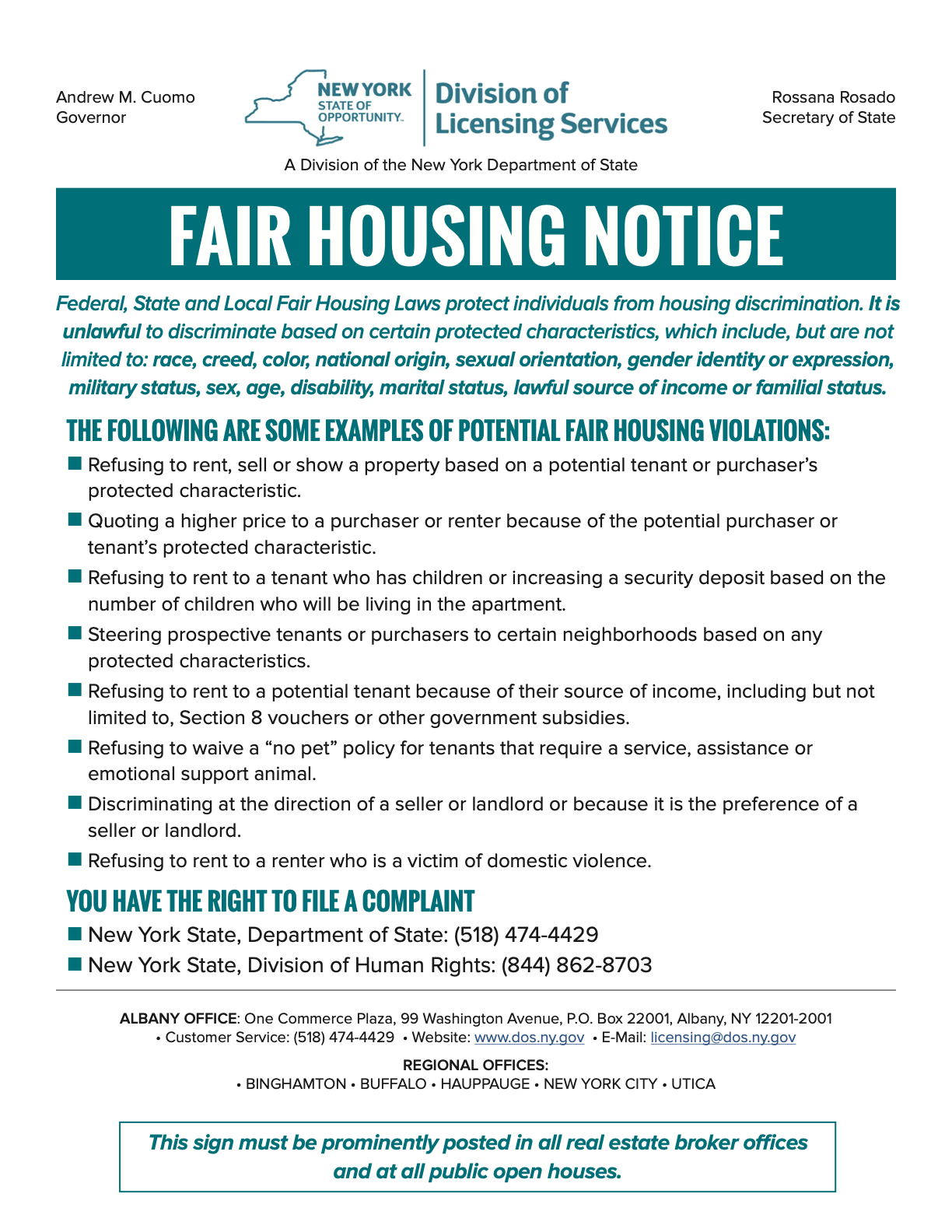 NYS Fair Housing Notice Spark Realty NY